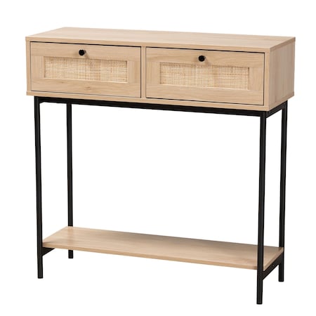 Baxton Studio Sherwin Mid-Century Modern Light Brown  and Black 2-Drawer Console Table with Woven Rattan Accent 233-13221-ZORO